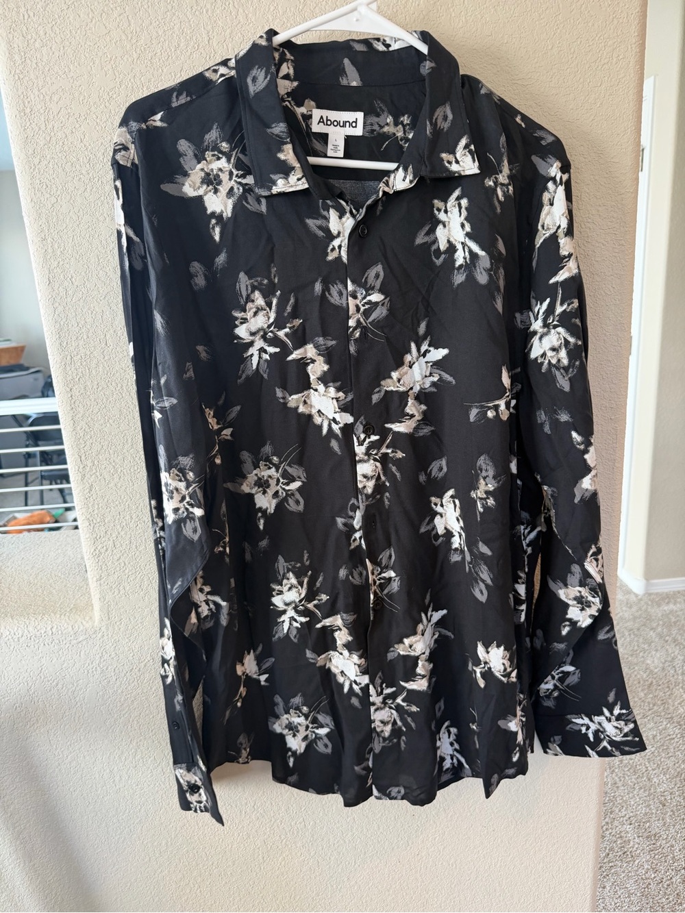 Abound Black Button-Down Shirt with White Floral Print